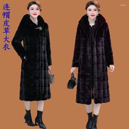 Manteau Long d'hiver en fourrure de haute qualité pour femme, Parka épaisse à capuche en Imitation de vison, pour mère âgée d'âge moyen, 2022