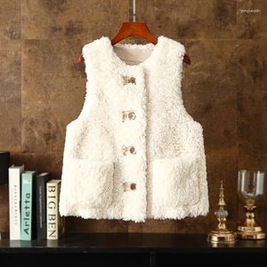 Gilet en fourrure d'agneau pour femme, de haute qualité, Slim, Beig, veste d'hiver, Super chaud, doux, épais, manteau court décontracté