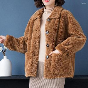 Femmes fourrure de haute qualité hiver femmes luxe Faux manteau solide revers pardessus épais chaud femme H moelleux manteaux veste T67