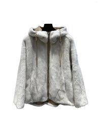 Manteau à capuche en fourrure pour femmes, mode décontractée, personnalité Simple, confortable, polyvalent, automne et hiver 2024, 1220