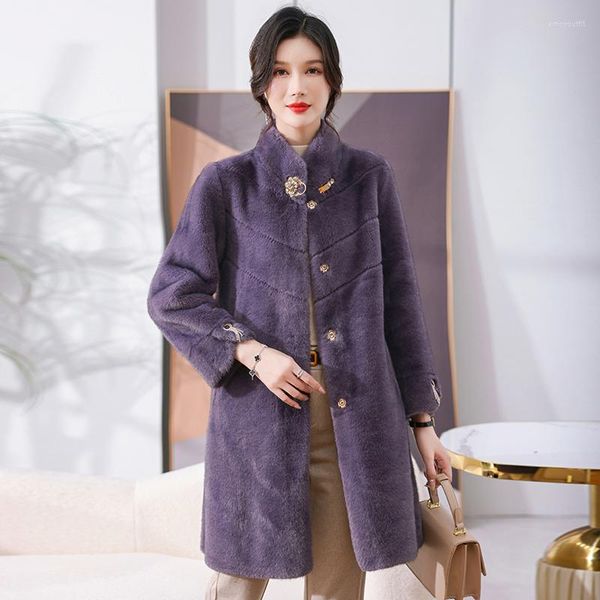 Veste mi-longue en velours de vison pour femme, manteau épais en laine Imitation or, Version coréenne, automne et hiver