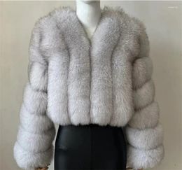 Manteau d'imitation de fourrure pour femmes, manteaux courts avec épissure à col en v, vêtements chauds d'hiver pour filles, vêtements de luxe à la mode européenne