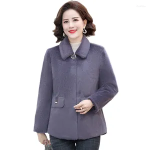 Manteau en cachemire imitation vison pour femmes d'âge moyen, pardessus épais et chaud en laine, vêtements d'extérieur élégants pour mère, automne et hiver