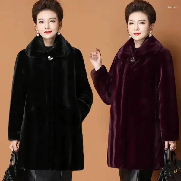 Manteau Imitation fourrure de vison pour femmes, vêtements d'extérieur en velours avec tempérament mi-long, manteaux de Style occidental pour mères, hiver 2024