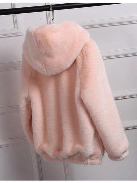 Manteau d'hiver en fausse fourrure de vison pour femme, veste à capuche artificielle douce, rouge, 2023