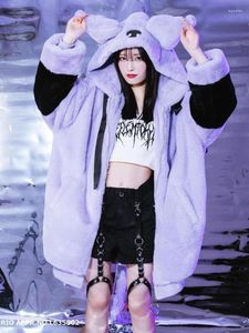 Manteau à capuche épais et pelucheux pour femme, manteau violet, épais et chaud, en fourrure, japonais, Harajuku, doux, Mine de Clow, hiver 2023
