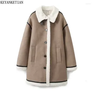 KEYANKETIAN – manteau Long en polaire Double face pour femme, vêtement d'extérieur épais et chaud en cuir artificiel, Style unisexe, hiver