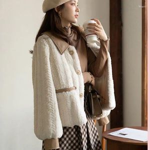 Manteau en fausse fourrure pour femmes, mode coréenne, petit parfum, Imitation polaire d'agneau, épais et chaud, simple boutonnage, col rabattu