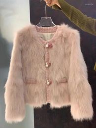 Cardigan coréen en fausse fourrure de vison et cachemire pour femme, manteau doux, automne et hiver 2023