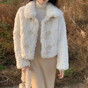 Vrouwen Bont Koreaanse Faux Dikker Korte Jassen Mode Elegante Pluizige Bovenkleding Vrouwelijke Dikke Warme Jassen Vrouwen Hoorn Toggle Knop Jas