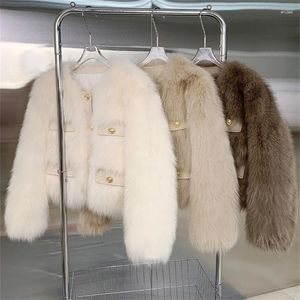 Chaquetas de imitación coreanas cortas de piel para mujer, abrigos de piel de imitación ajustados Vintage, chaqueta cálida de moda para Otoño e Invierno para mujer, Casaco peludo de lujo