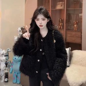 Manteaux courts en fausse fourrure de Style coréen pour femmes, mode automne hiver, simples, solides, streetwear élégants, veste décontractée en vison C63