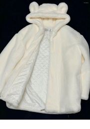 Manteau épais coréen en fourrure pour femmes, vêtements d'hiver, veste avec oreilles d'ours mignonnes, Version ample, Imitation peluche, à capuche, C51