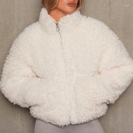 Damesbont dames mode pluche zip vest koorts jas lambswool lente en herfst elegante stand kraag wit