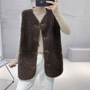 Femmes fourrure d'agneau cheveux femmes gilet 2022 automne coréen manteau ample daim veste sans manches simple boutonnage Parkas gilet