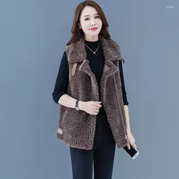 Femmes fourrure laine d'agneau automne hiver gilets pour femmes mode poche fermeture éclair sans manches veste femme épais sauvage grande taille haut