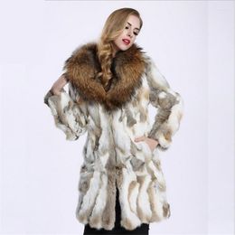 Femmes fourrure grand raton laveur collier de chien vrai manteau femmes contraste couleur naturel vestes 2022 automne hiver