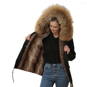Damesbont nieuwste jas winter dik warme parka voor vrouwen en mannen faux rex overjas met wasbeerkraag