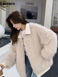 Pelliccia da donna Lautaro Autunno Inverno Allentato Casual Spessa Caldo Morbido Cappotto a righe finto Cappotto manica lunga da donna Zip Up Cool Bomber soffice 2022