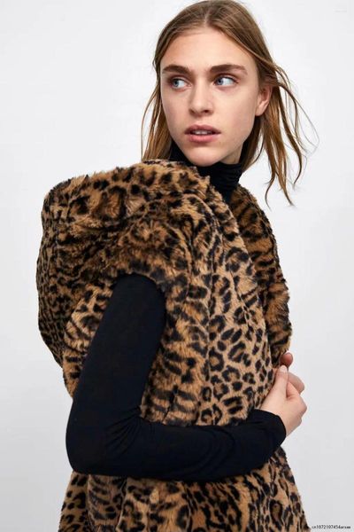 Chaleco de piel sintética con capucha de leopardo para mujer, calentador corporal diseñado para mujer, abrigos artificiales peludos de lujo para invierno, prendas de vestir 2023