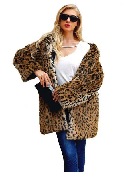 Abrigo de piel sintética con estampado de leopardo para mujer, abrigo de lujo de alta calidad para mujer, moda cálida de invierno, leopardo Artificial