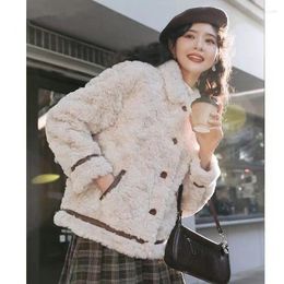 Manteau court en fourrure d'agneau pour femme, petit vent parfumé, épais, en peluche, mode hiver 2024, veste en fausse fourrure