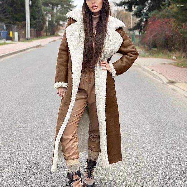 Manteau Long en cuir de fourrure pour femmes, laine épaissie, peluche décontractée, Style cheveux d'agneau, tendance de rue, coupe-vent pour bureau