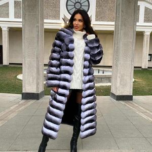 Manteau long en fourrure pour femmes pour femmes hiver mode haute rue décontracté peau entière Rex col rabattu pardessus naturel