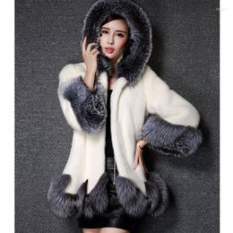 Femmes fourrure Lugentolo Faux manteau femmes hiver mode chaud avec garniture capuche taille large