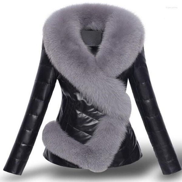 Veste en cuir de fourrure de luxe pour femmes, veste de moto courte, Faux col, Slim, épais et chaud, pardessus, Parkas d'hiver