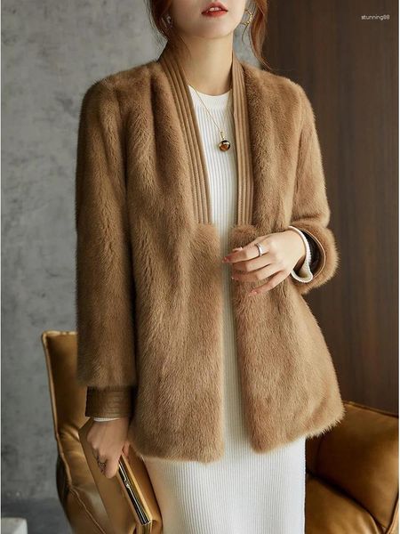 Manteau de vison de luxe élégant pour femmes, fausse veste à manches longues, Cardigan, manteaux artificiels pelucheux, printemps-hiver 2024