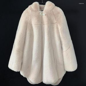 Manteau de luxe en fourrure pour femmes, Imitation velours, vison, Long, à capuche, 2023
