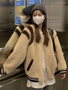 Damesbont M Girls herfst Winter Koreaanse faux jassen Vintage losse vrouwelijke imitatie Lamb Wol Dikke Coat Street Ladies Jackets