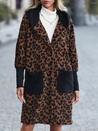 Piel de mujer M primavera otoño mujer suelta estampado de leopardo Patchwork negro abrigo de imitación para damas moda chaqueta de un solo pecho