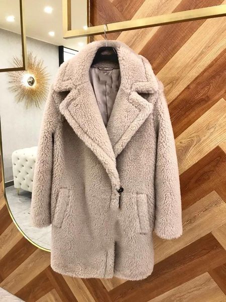 Manteau en mélange de laine pour femme, manteau en fourrure Max Teddy, Style ours moyen et Long, hiver, Coa naturel