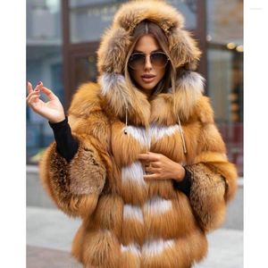 Fourrure femme longueur moyenne veste rouge véritable avec capuche hiver mode femmes véritable manteau peau entière pardessus luxe femme