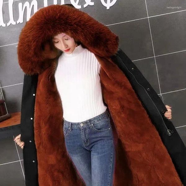 Chaqueta de invierno desmontable con forro medio de piel para mujer, Parkas para mujer, forro grueso y cálido, abrigos largos con capucha y cuello de imitación, 2023 4XL