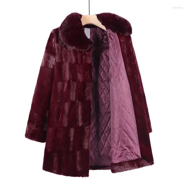 Manteau mi-long en velours imitation vison pour femme, vêtement d'automne et d'hiver, pour maman d'âge moyen, plus veste en coton, vêtements d'extérieur