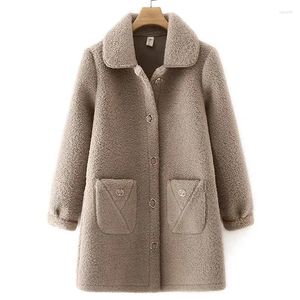 Manteau de fourrure pour femmes d'âge moyen, Vintage automne et hiver, grosse veste polaire d'agneau 5XL, mi-longue, grande taille