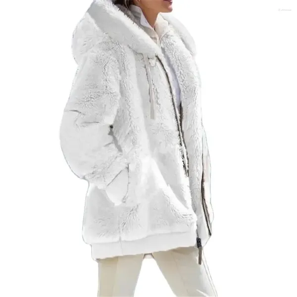 Manteau d'hiver en fourrure pour femme, vêtement d'extérieur décontracté, à la mode, avec capuche et fermeture éclair, en cachemire, 4XL et 5XL, 2023