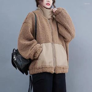 Manteau d'hiver surdimensionné en fourrure pour femmes, épais, ample, décontracté, mode épissé, chaud, veste en laine d'agneau, fermeture éclair, Mujer Abrigos Z3727