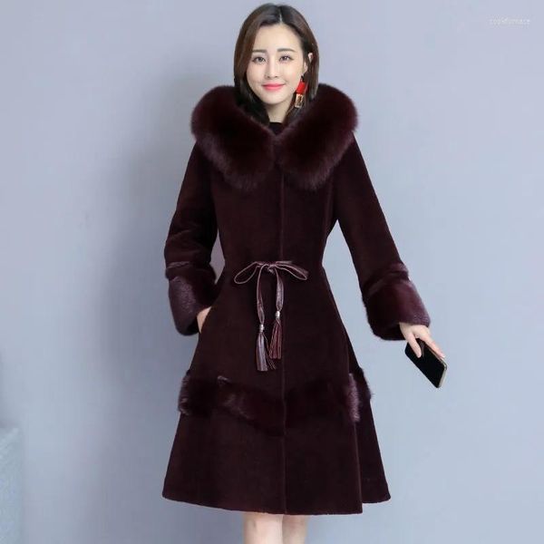 Manteau en peau de mouton à particules de fourrure pour femmes veste d'hiver pour femmes 2023 mère Imitation vison velours femme vêtements d'extérieur à capuche