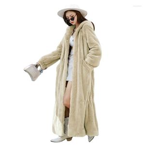 Manteau en Faux fourrure pour femme, grande taille, veste d'hiver à capuche, longue peluche, Teddy moelleux de haute qualité, vêtements d'extérieur, 2023