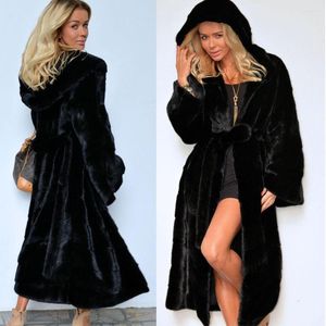 Manteau en coton à capuche en fausse fourrure noire de qualité supérieure pour femme, coupe-vent épais en peluche longue