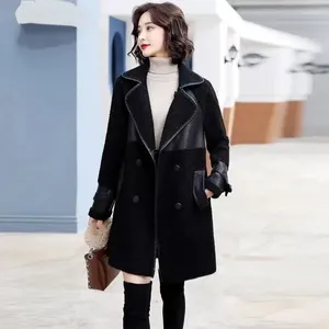Manteau en cuir PU de fourrure pour femmes, ajouter du velours épais, veste longue pour dames, coupe-vent de haute qualité, hauts à la mode, automne hiver 2024