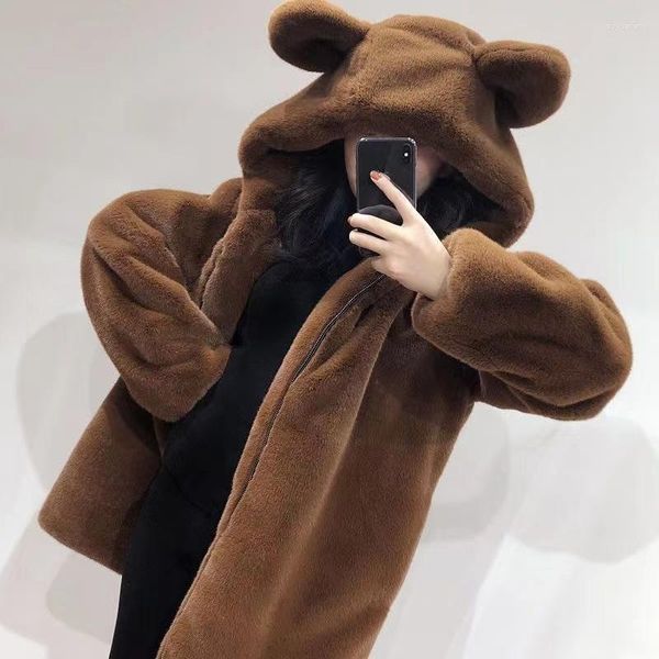 Femmes fourrure QNPQYX fausse peau manteau femmes automne hiver veste chaude haute qualité femme en peluche oreilles d'ours épaissi