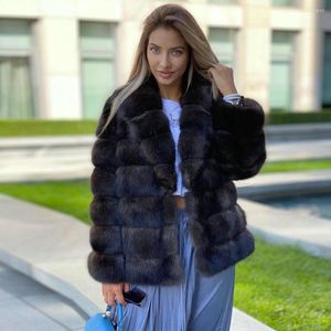 Abrigo de piel auténtica para mujer, chaqueta informal auténtica con cuello de solapa, abrigos gruesos y cálidos a la moda para invierno, 2022