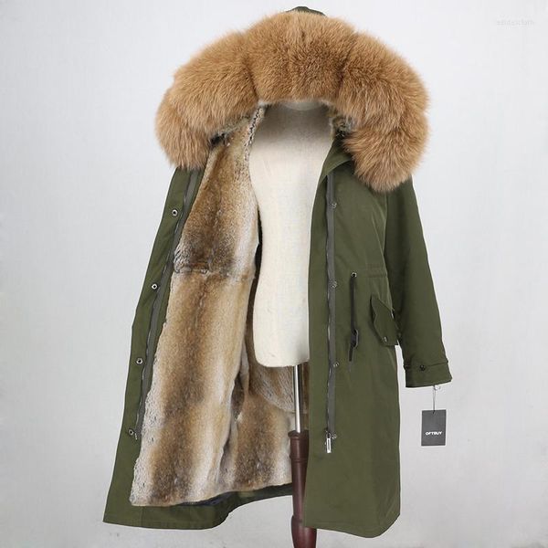 Abrigo de piel auténtica para mujer, ropa de abrigo impermeable, Parka, chaqueta de invierno para mujer, capucha con cuello plateado, forro Natural cálido