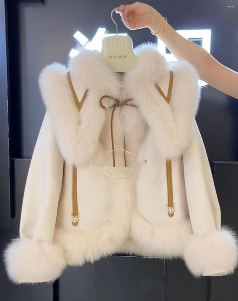 Manteau en vraie fourrure pour femme, veste moelleuse, à la mode, vêtements tendance, pour le bureau, collection automne-hiver 2023