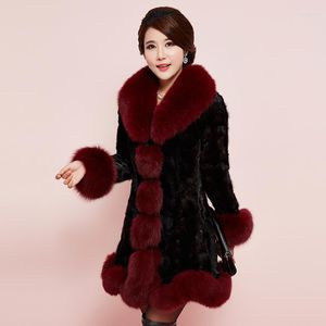 Manteau en fourrure de vison véritable pour femme avec col grande taille 5XL 6XL
